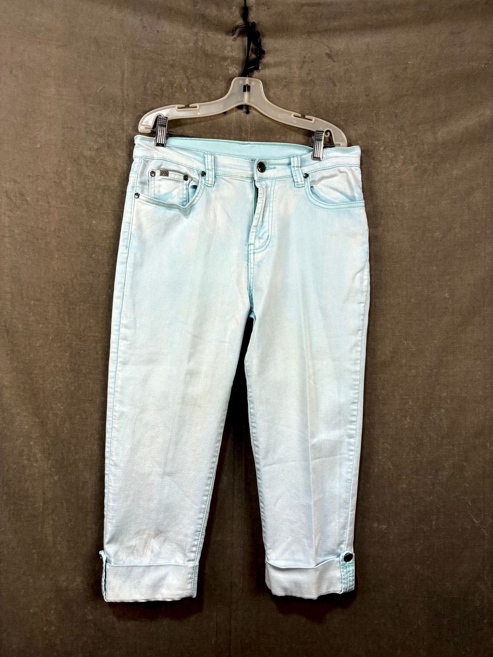 Sky Blue High-Waisted Cropped Jeans with Button Details by Diana Gilman